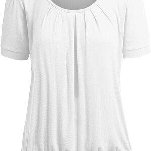 Women's Scoop Neck Short Sleeve Pleated Front Blouse Tunic Top Plus Size